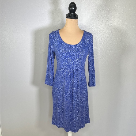 Boden Blue White dot 3/4 Sleeve scoop neck Stretch Dress 8L teacher work casual - Picture 2 of 14